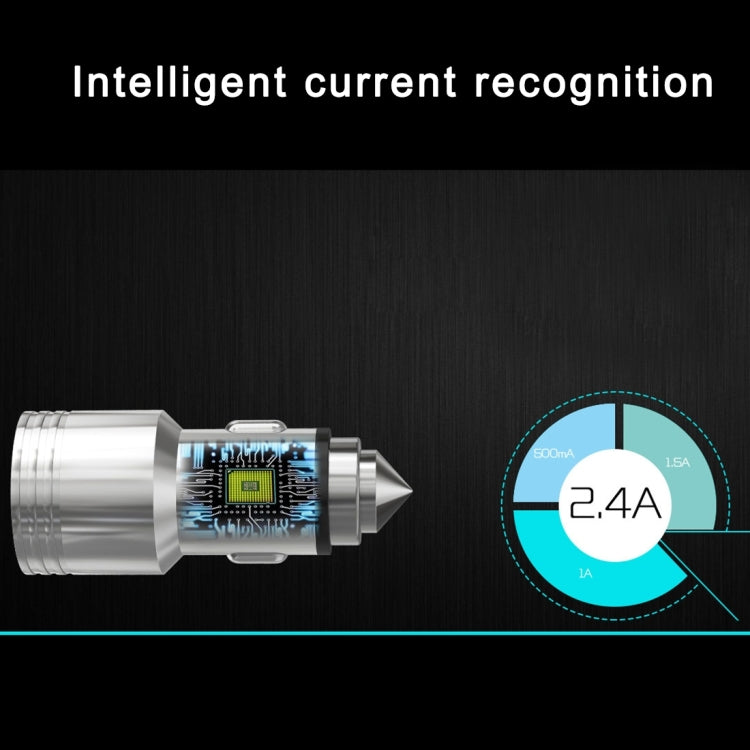 Teclast CCM202 2.4A Dual-USB Fine Steel Smart Car Charger Adapter With Distinctive Steel Point & Intelligent Current Identification Function & Built-in LED Light, Compatible with Most of Car Models, Charging for IOS / Android Devices