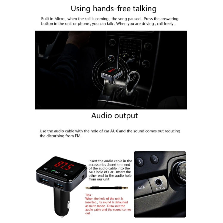 BC12 Dual USB Car Charger Bluetooth FM Transmitter Kit with APP Function, Support LCD Display / TF Card Music Play / Hands-free