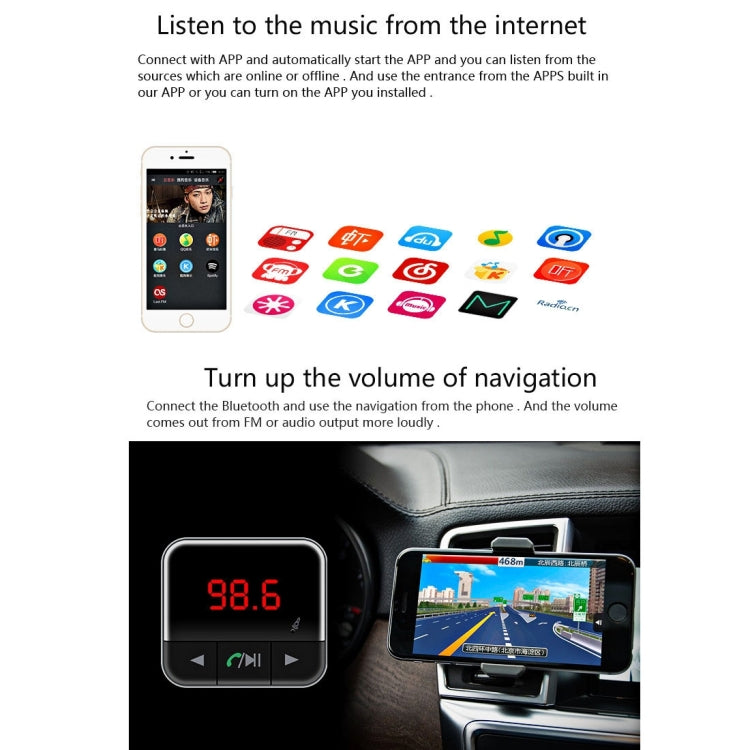 BC12 Dual USB Car Charger Bluetooth FM Transmitter Kit with APP Function, Support LCD Display / TF Card Music Play / Hands-free