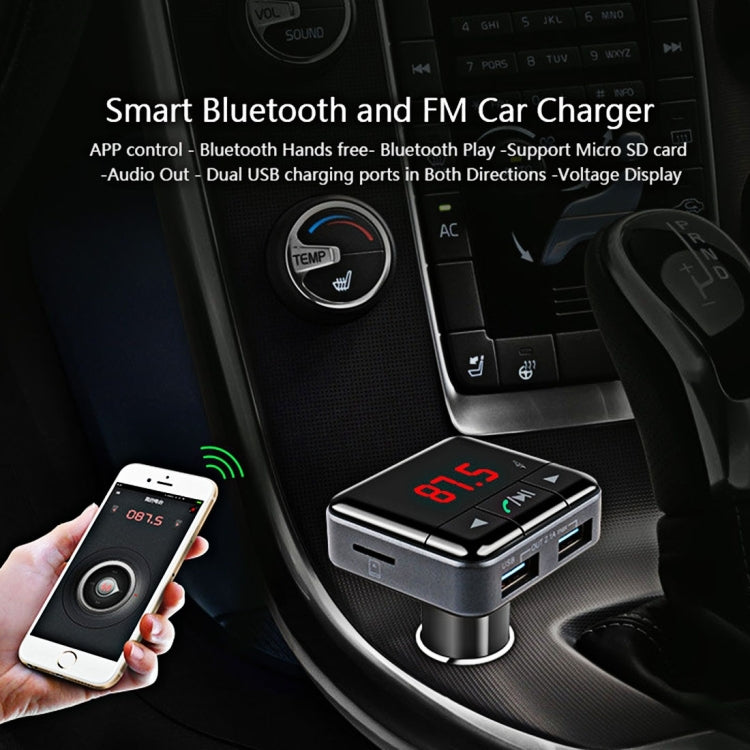 BC12 Dual USB Car Charger Bluetooth FM Transmitter Kit with APP Function, Support LCD Display / TF Card Music Play / Hands-free