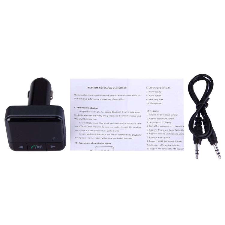 BC12 Dual USB Car Charger Bluetooth FM Transmitter Kit with APP Function, Support LCD Display / TF Card Music Play / Hands-free