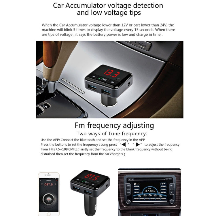 BC12 Dual USB Car Charger Bluetooth FM Transmitter Kit with APP Function, Support LCD Display / TF Card Music Play / Hands-free