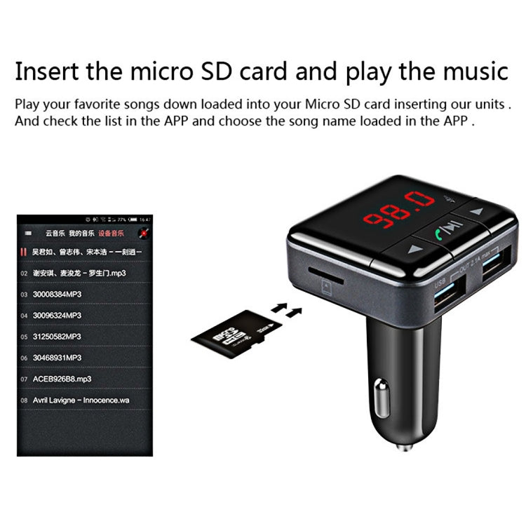 BC12 Dual USB Car Charger Bluetooth FM Transmitter Kit with APP Function, Support LCD Display / TF Card Music Play / Hands-free