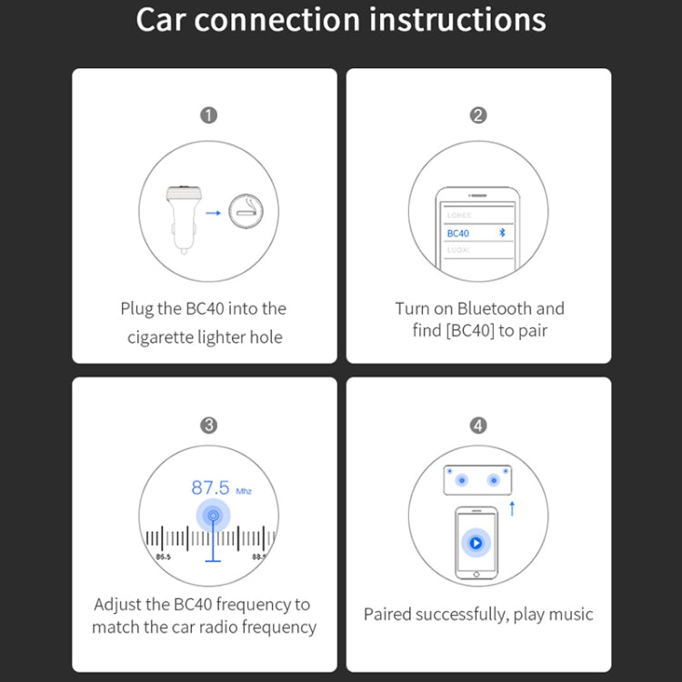 BC40 Dual USB Charging Bluetooth FM Transmitter MP3 Music Player Car Kit, Support Hands-Free Call  & TF Card & U Disk