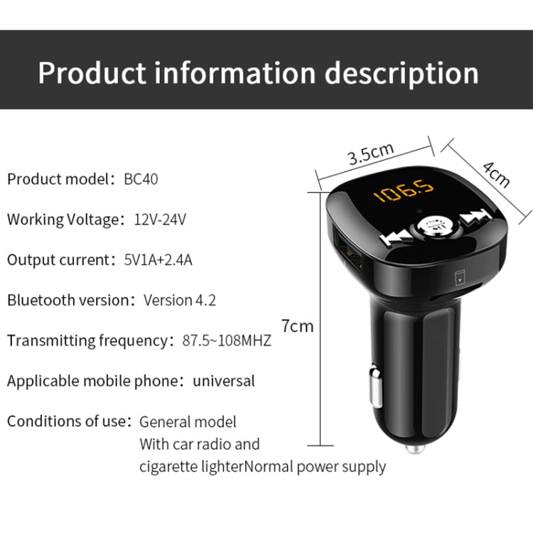 BC40 Dual USB Charging Bluetooth FM Transmitter MP3 Music Player Car Kit, Support Hands-Free Call  & TF Card & U Disk