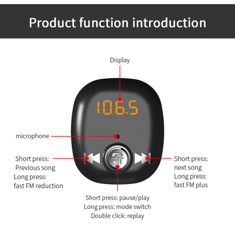 BC40 Dual USB Charging Bluetooth FM Transmitter MP3 Music Player Car Kit, Support Hands-Free Call  & TF Card & U Disk