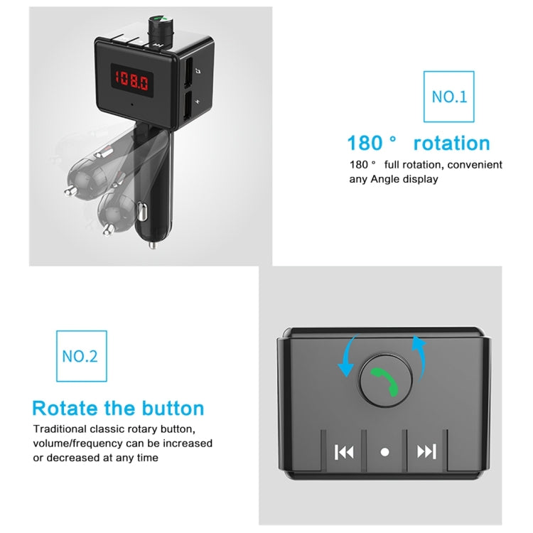 BS6 Dual USB Charging Bluetooth FM Transmitter Wireless Headset MP3 Music Player Car Kit for Mobile Phone, Support Hands-Free Call & Micro SD Card