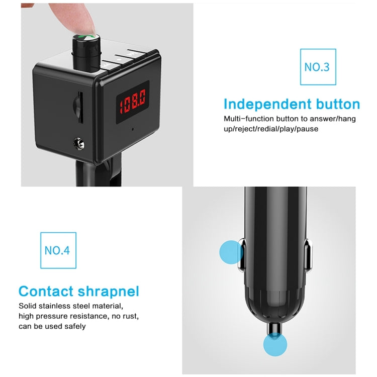 BS6 Dual USB Charging Bluetooth FM Transmitter Wireless Headset MP3 Music Player Car Kit for Mobile Phone, Support Hands-Free Call & Micro SD Card