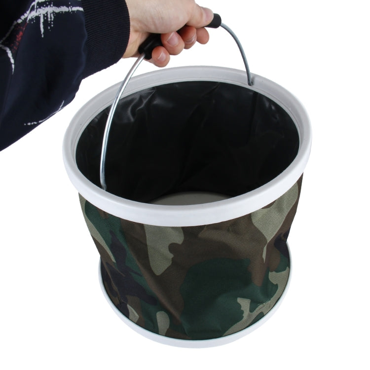 11L Cylinder Shape Foldable Camouflage Printed Bucket Pail for Fishing Camping