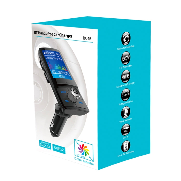 BC-45 Bluetooth Car Kit FM Transmitter Car 2 USB Charger with LED Display, Support Handsfree Function & TF Card