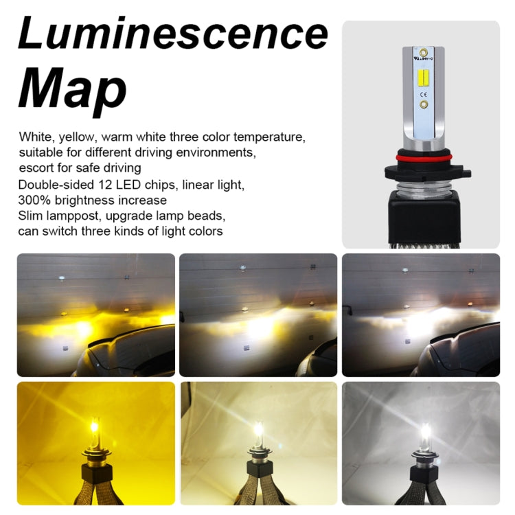 2 PCS T9 HB3 / 9005 / H10 9-36V / 25W / 3000K 4300K 6000K / 3000LM IP68 Car Triple Color LED Headlight Lamps