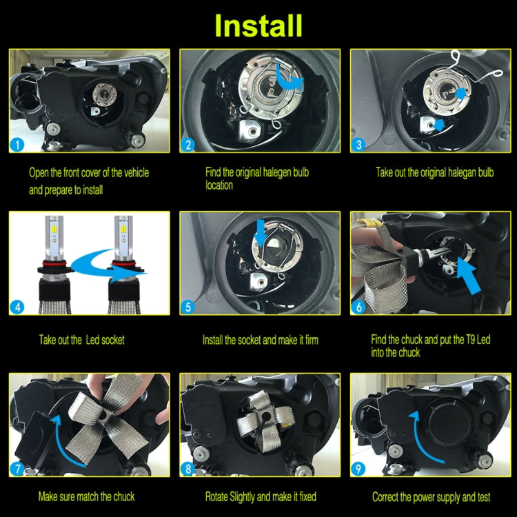 2 PCS T9 HB4 / 9006 9-36V / 25W / 3000K 4300K 6000K / 3000LM IP68 Car Triple Color LED Headlight Lamps