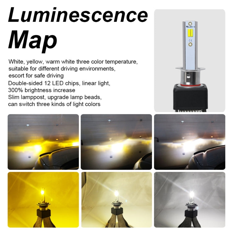 2 PCS T9 H1 9-36V / 25W / 3000K 4300K 6000K / 3000LM IP68 Car Triple Color LED Headlight Lamps