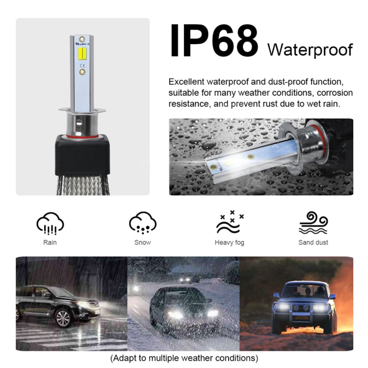2 PCS T9 H1 9-36V / 25W / 3000K 4300K 6000K / 3000LM IP68 Car Triple Color LED Headlight Lamps
