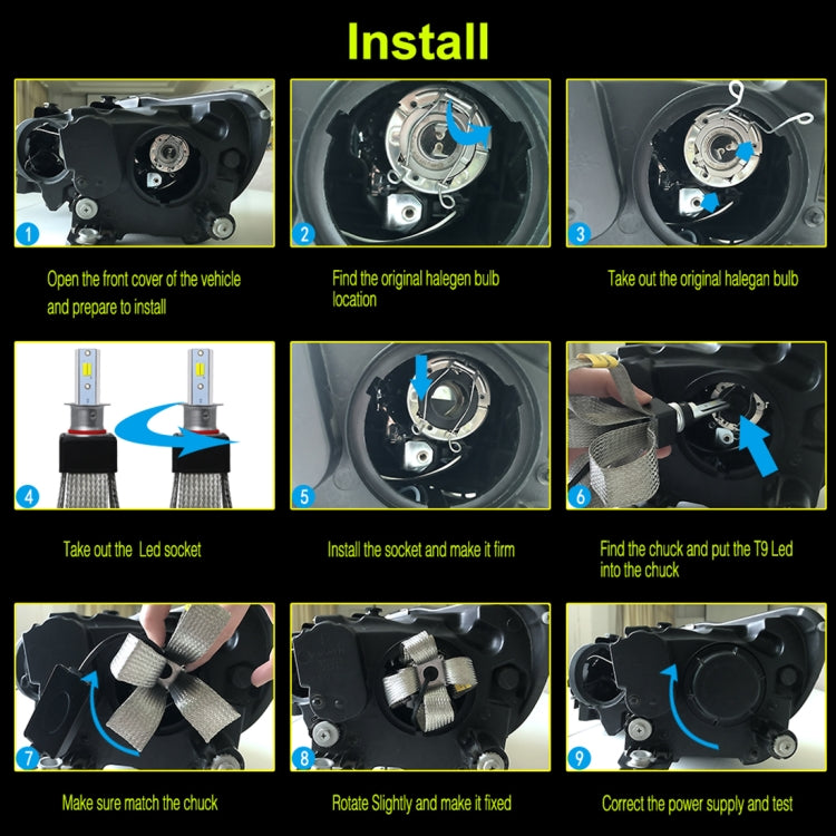 2 PCS T9 H3 9-36V / 25W / 3000K 4300K 6000K / 3000LM IP68 Car Triple Color LED Headlight Lamps