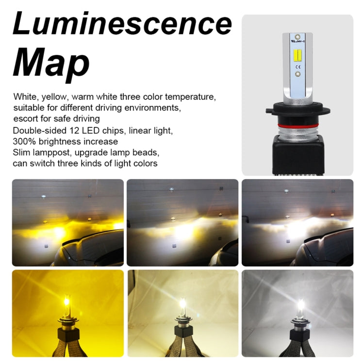 2 PCS T9 H7 9-36V / 25W / 3000K 4300K 6000K / 3000LM IP68 Car Triple Color LED Headlight Lamps