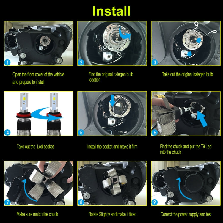 2 PCS T9 H8 / H9 / H11 9-36V / 25W / 3000K 4300K 6000K / 3000LM IP68 Car Triple Color LED Headlight Lamps