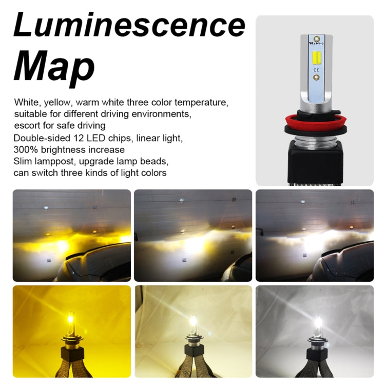 2 PCS T9 H8 / H9 / H11 9-36V / 25W / 3000K 4300K 6000K / 3000LM IP68 Car Triple Color LED Headlight Lamps