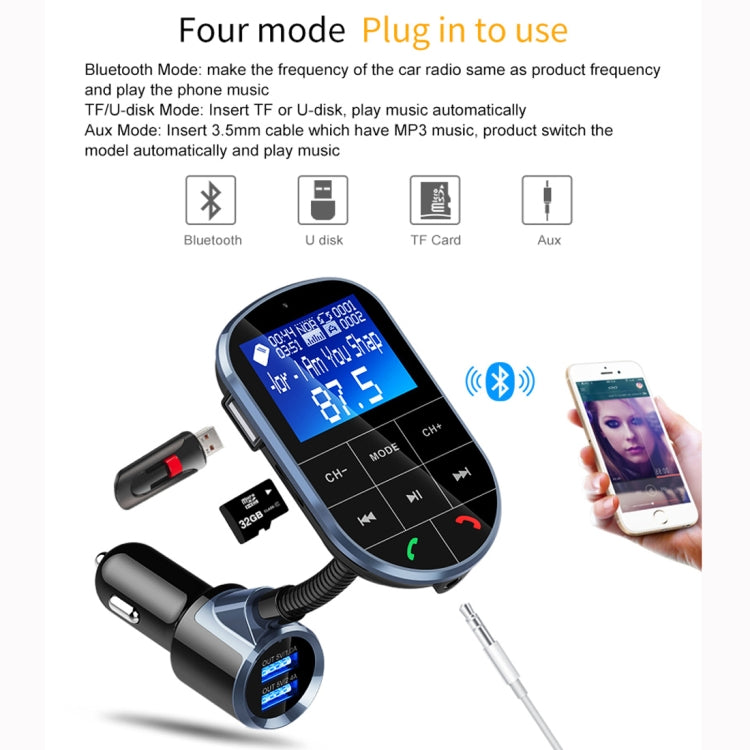 BC37 Dual USB Charging Smart Bluetooth FM Transmitter MP3 Music Player Car Kit, Support Hands-Free Call & TF Card & U Disk(Black)