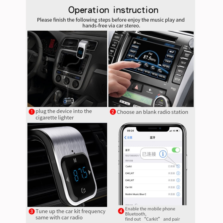 BC39 Dual USB Charging Smart Bluetooth FM Transmitter MP3 Music Player Car Kit, Support Hands-Free Call & TF Card & U Disk