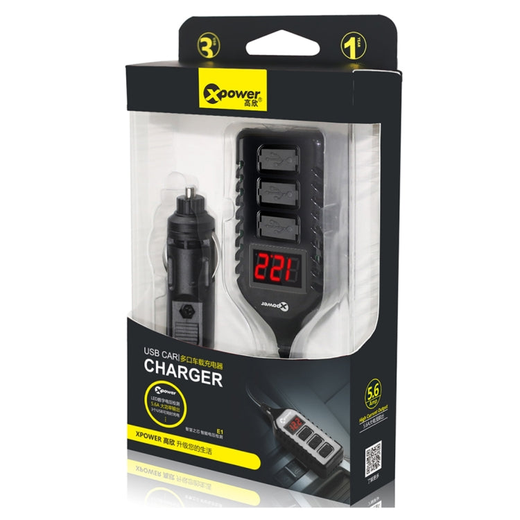 XPower E1 Universal Car LED Digital Display Screen 3 USB Port Charger DC12-24V 7.1A, Cable Length: 1.5m