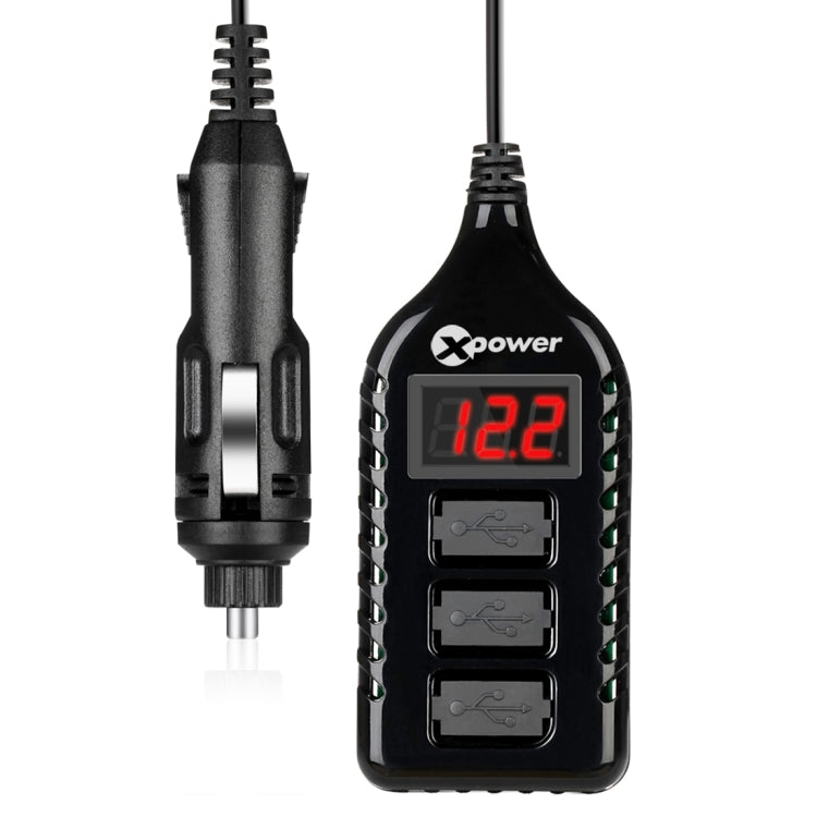 XPower E1 Universal Car LED Digital Display Screen 3 USB Port Charger DC12-24V 7.1A, Cable Length: 1.5m