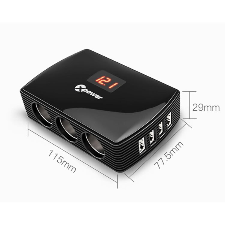 XPower E5 3 Multi-functional Cigarette Socket Lighter Splitter with 4 USB Ports Car Charger, Cable Length: 90cm