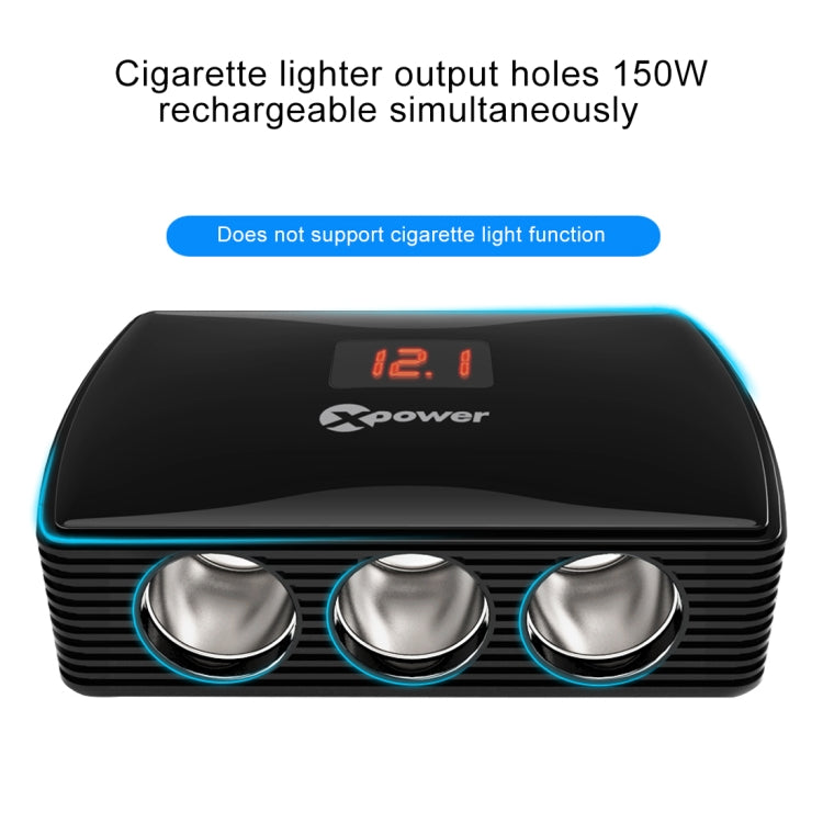 XPower E5 3 Multi-functional Cigarette Socket Lighter Splitter with 4 USB Ports Car Charger, Cable Length: 90cm
