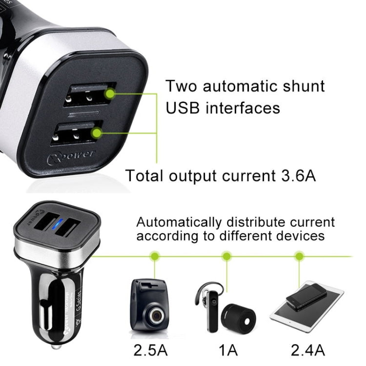 XPower G5 Universal Car Dual USB Quick Charger 2 USB Ports Charger DC12-24V 3.6A