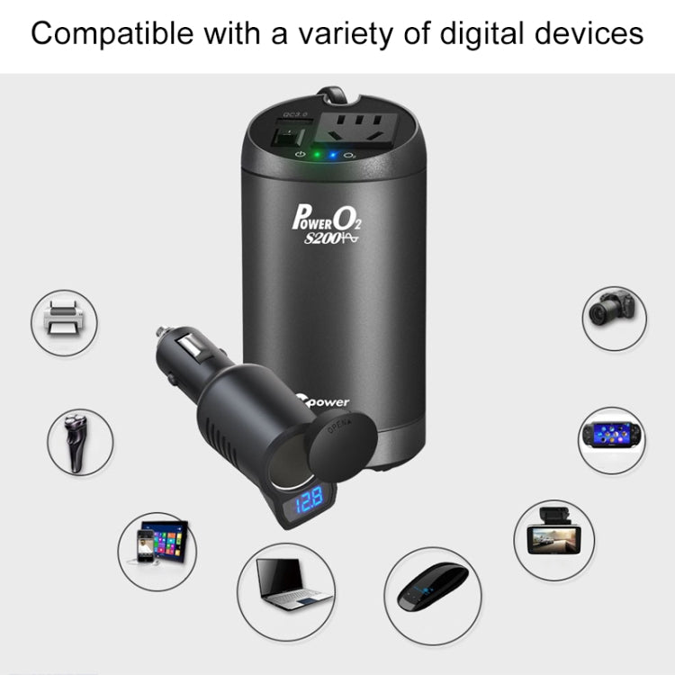 XPower S200 Plus Car Multi-functional  Power Inverter USB 3.0 Quick Charger Adapter + Negative Ions Air Cleaner
