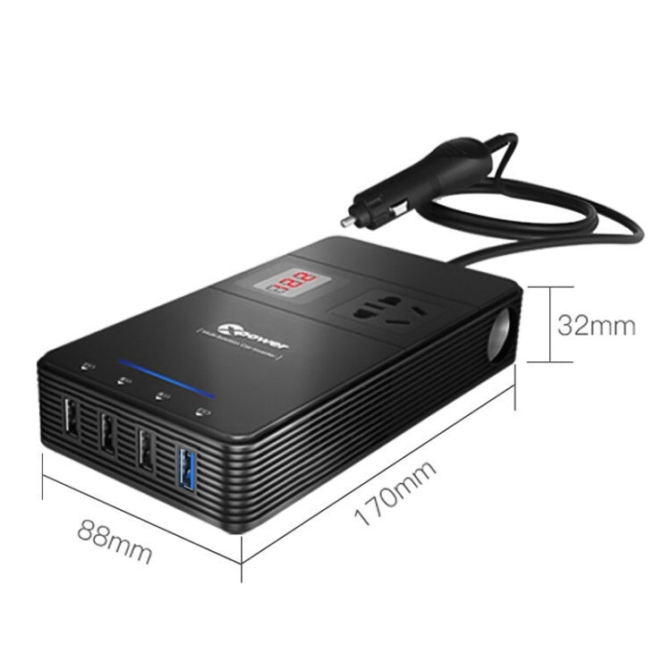 XPower T1A 250W DC 12V to AC 220V Car Multi-functional Digital Display Power Inverter 4 USB Ports 8.0A Charger Adapter + Negative Ions Air Cleaner