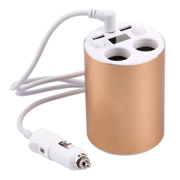 Cup Holder Style Dual USB Multifunctional Car Charger / Cigarette Lighter(Gold)