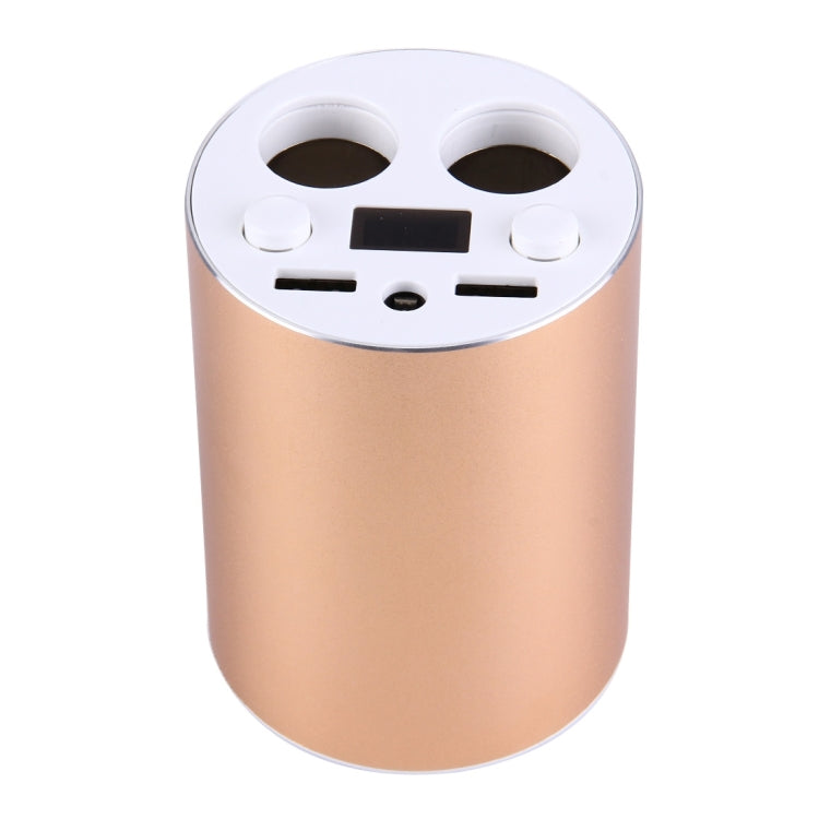 Cup Holder Style Dual USB Multifunctional Car Charger / Cigarette Lighter(Gold)