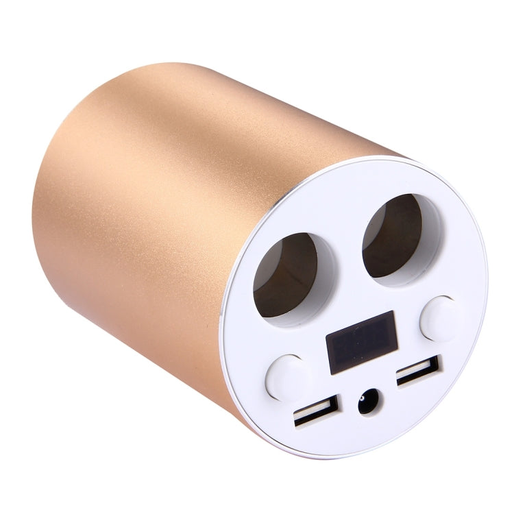 Cup Holder Style Dual USB Multifunctional Car Charger / Cigarette Lighter(Gold)