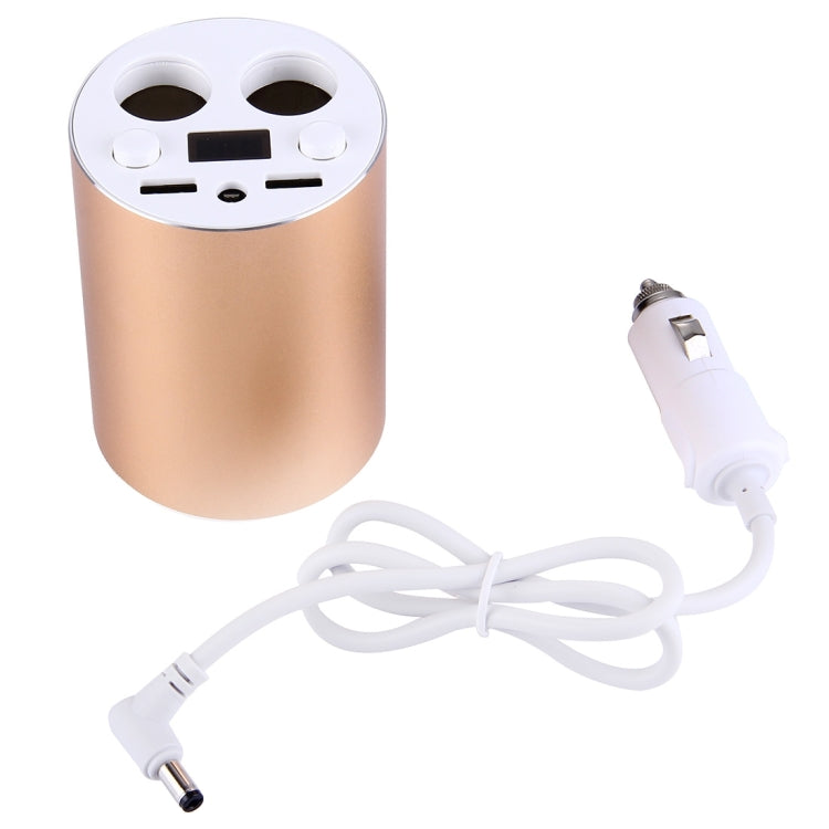 Cup Holder Style Dual USB Multifunctional Car Charger / Cigarette Lighter(Gold)