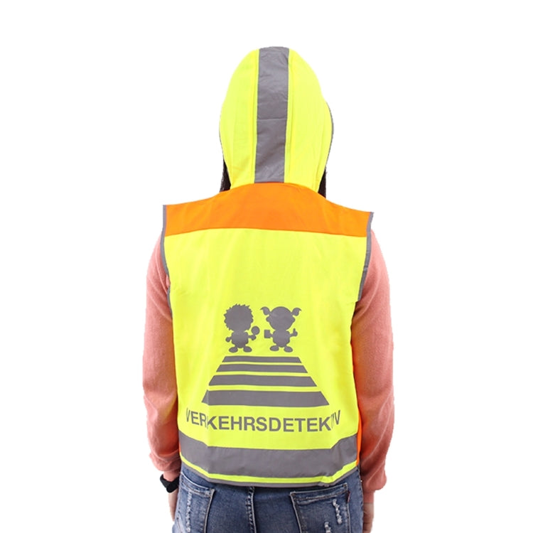 OQSPORT High Visibility Children Safety Reflective Vest Kids Traffic Warning Safe Fluorescent Clothing with Hat(Yellow)