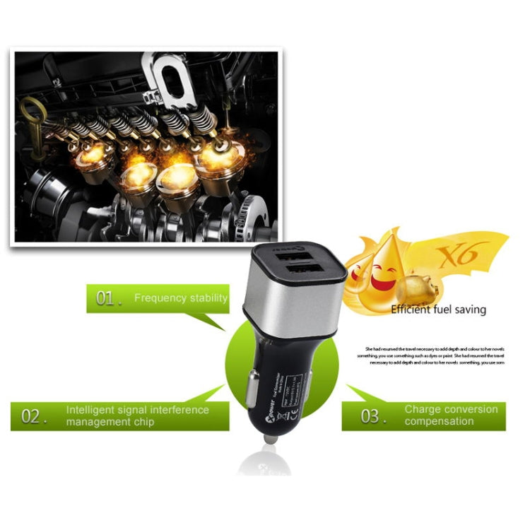 XPower X6 Universal Car Dual USB Quick Charger + Voltage Stabilizer 2 USB Ports Charger DC12V 3.6A