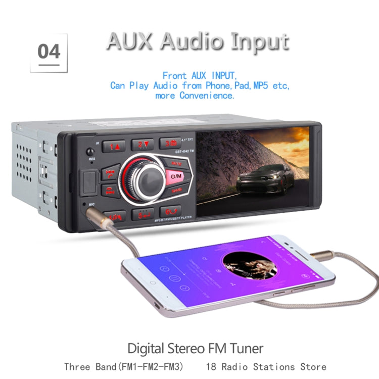 4042TM HD 4.1 inch 1 Din Universal Car Radio Receiver MP5 Player, Support FM & AM & Bluetooth & TF Card & Hand-free Calling & Phone Link