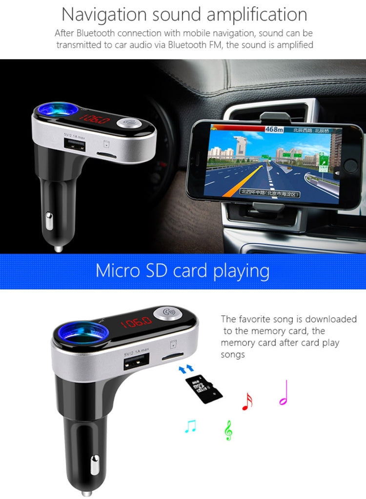 BC09B Dual USB Car Charger Cigarette Lighter Socket Bluetooth FM Transmitter Kit, Support LCD Display / TF Card Music Play / Hands-free