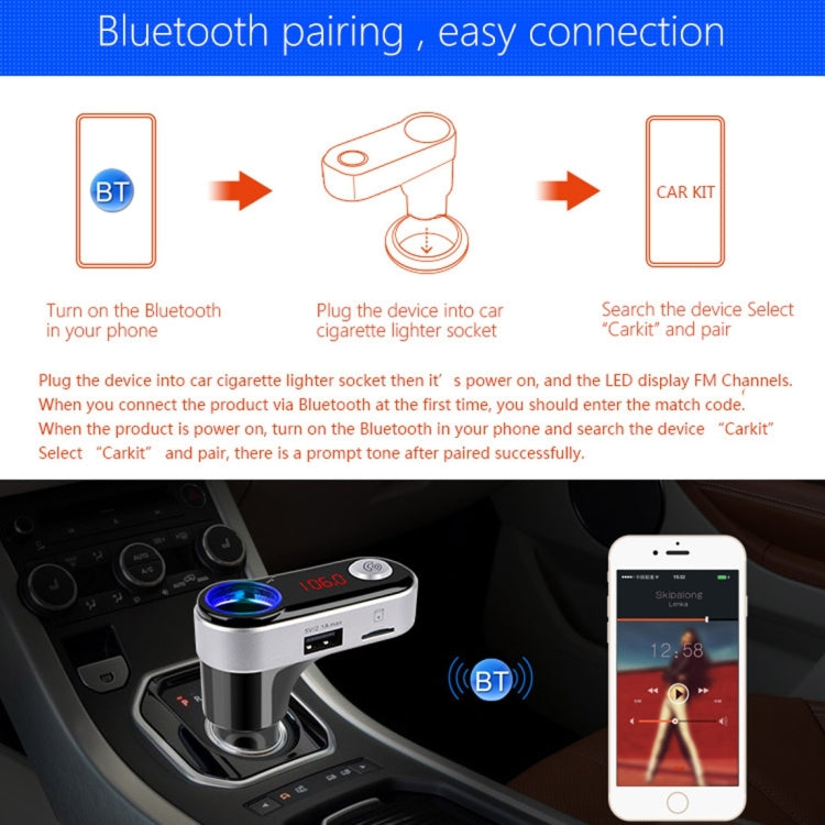 BC09B Dual USB Car Charger Cigarette Lighter Socket Bluetooth FM Transmitter Kit, Support LCD Display / TF Card Music Play / Hands-free