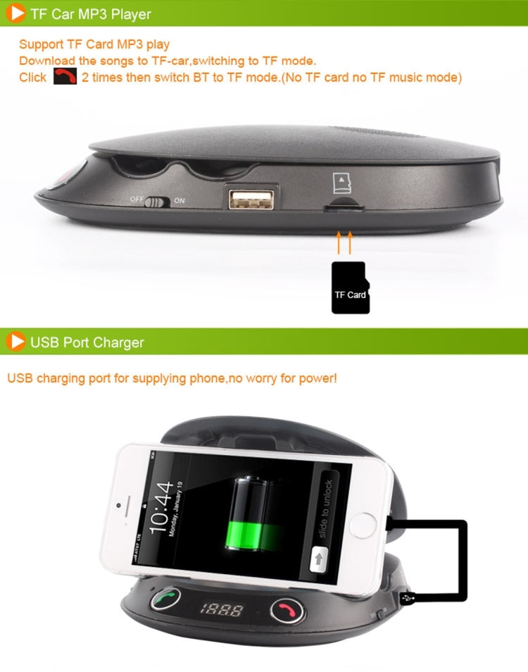 BT8128 Car Bluetooth FM Transmitter with Holder Function , Support LED Display / Hands-free / TF(Black)