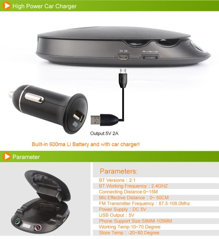 BT8128 Car Bluetooth FM Transmitter with Holder Function , Support LED Display / Hands-free / TF(Black)