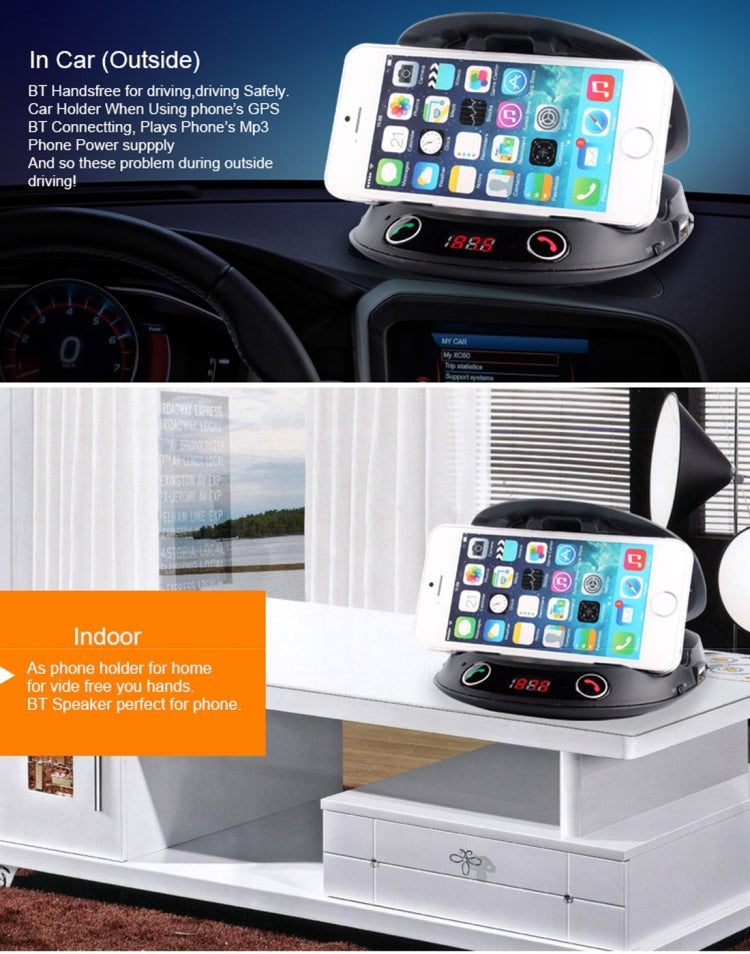 BT8128 Car Bluetooth FM Transmitter with Holder Function , Support LED Display / Hands-free / TF(Black)