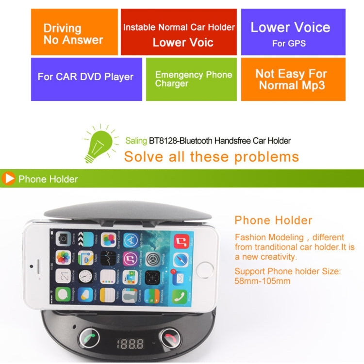 BT8128 Car Bluetooth FM Transmitter with Holder Function , Support LED Display / Hands-free / TF(Black)