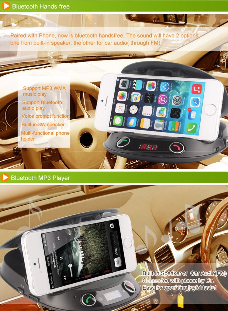 BT8128 Car Bluetooth FM Transmitter with Holder Function , Support LED Display / Hands-free / TF(Black)