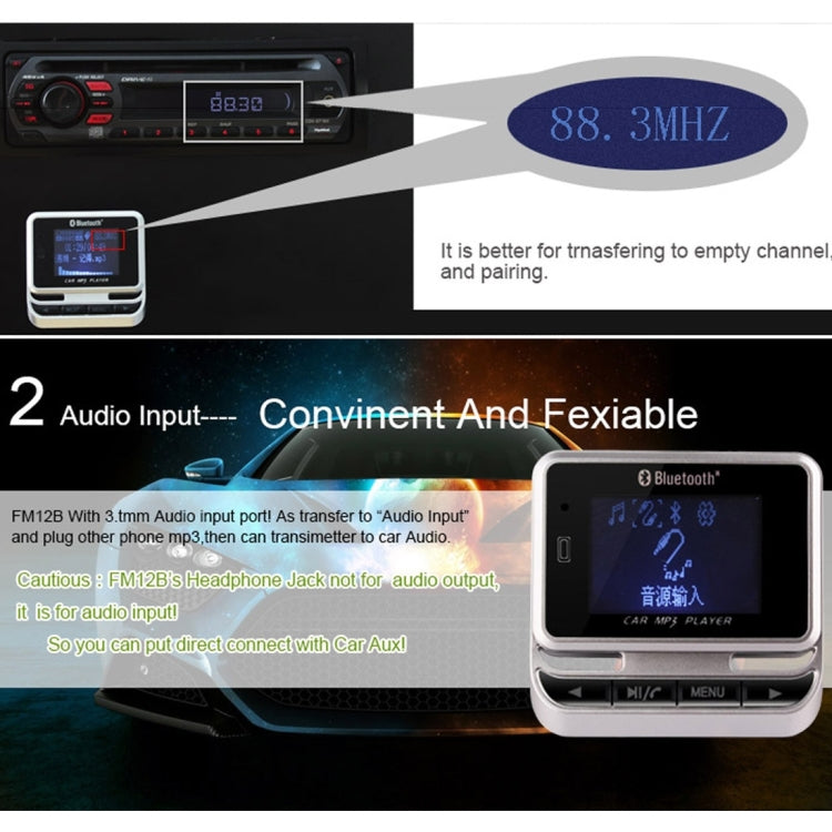 FM12B Car Bluetooth FM Transmitter with Remote Control, Support USB / TF Card / MP3 Music Play