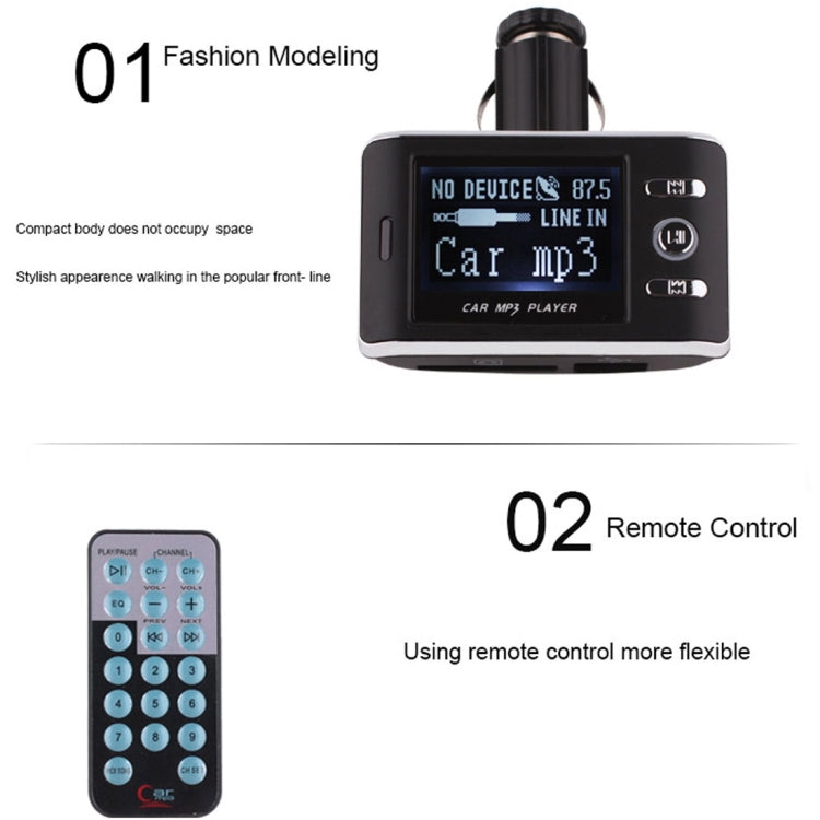 FM18A Car MP3 FM Transmitter with Remote Control, Support LCD Display / USB / SD/MMC Card / AUX