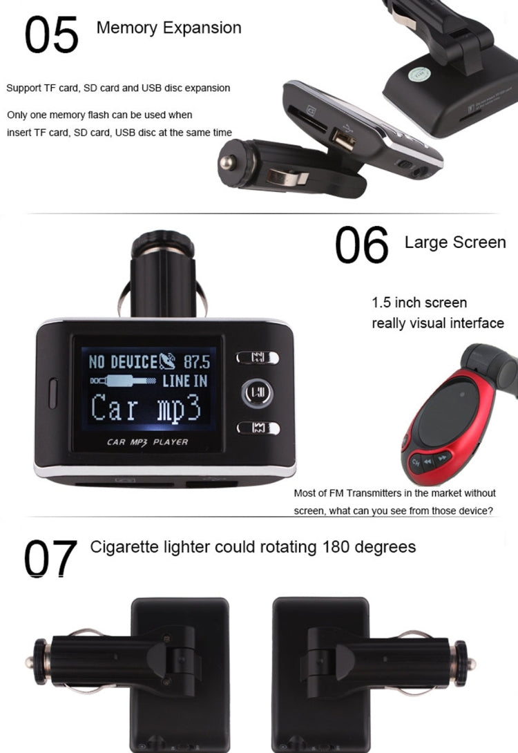 FM18A Car MP3 FM Transmitter with Remote Control, Support LCD Display / USB / SD/MMC Card / AUX