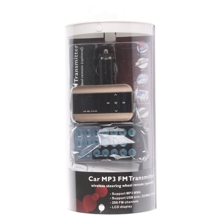 FM30B Car MP3 FM Transmitter with Remote Control, Support LCD Display / USB / SD/MMC Card / AUX(Gold)