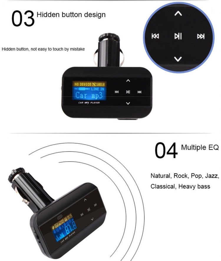 FM30B Car MP3 FM Transmitter with Remote Control, Support LCD Display / USB / SD/MMC Card / AUX(Gold)